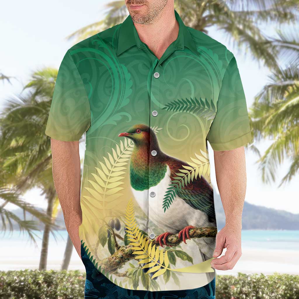New Zealand Pigeon Kereru Hawaiian Shirt Maori Fern Art Green Gradient - Aussie Hoodie