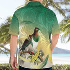 New Zealand Pigeon Kereru Hawaiian Shirt Maori Fern Art Green Gradient - Aussie Hoodie