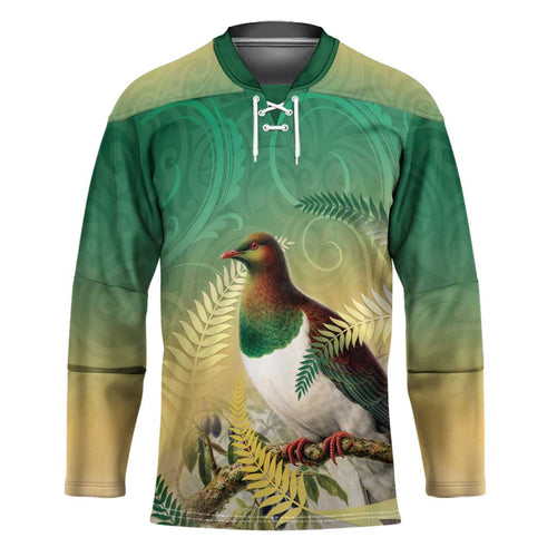 New Zealand Pigeon Kereru Hockey Jersey Maori Fern Art Green Gradient - Aussie Hoodie