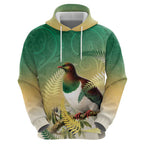 New Zealand Pigeon Kereru Hoodie Maori Fern Art Green Gradient - Aussie Hoodie