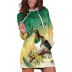 New Zealand Pigeon Kereru Hoodie Dress Maori Fern Art Green Gradient - Aussie Hoodie