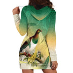 New Zealand Pigeon Kereru Hoodie Dress Maori Fern Art Green Gradient - Aussie Hoodie