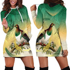 New Zealand Pigeon Kereru Hoodie Dress Maori Fern Art Green Gradient - Aussie Hoodie