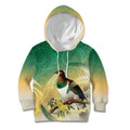 New Zealand Pigeon Kereru Kid Hoodie Maori Fern Art Green Gradient - Aussie Hoodie