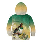 New Zealand Pigeon Kereru Kid Hoodie Maori Fern Art Green Gradient - Aussie Hoodie