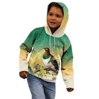 New Zealand Pigeon Kereru Kid Hoodie Maori Fern Art Green Gradient - Aussie Hoodie