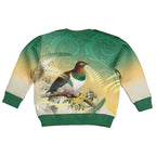 New Zealand Pigeon Kereru Kid Ugly Christmas Sweater Maori Fern Art Green Gradient