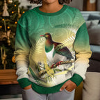 New Zealand Pigeon Kereru Kid Ugly Christmas Sweater Maori Fern Art Green Gradient