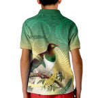 New Zealand Pigeon Kereru Kid Polo Shirt Maori Fern Art Green Gradient - Aussie Hoodie