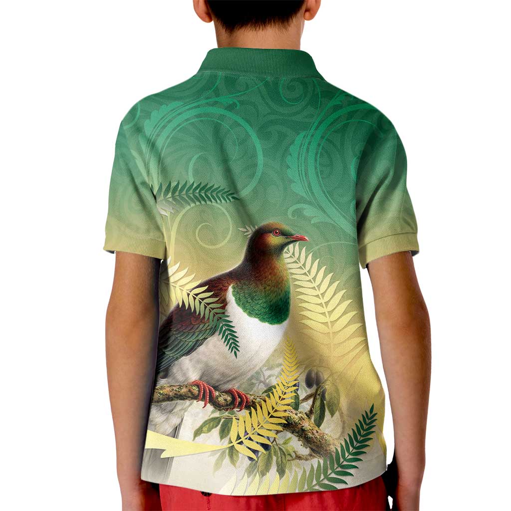 New Zealand Pigeon Kereru Kid Polo Shirt Maori Fern Art Green Gradient - Aussie Hoodie