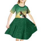 New Zealand Pigeon Kereru Kid Short Sleeve Dress Maori Fern Art Green Gradient - Aussie Hoodie