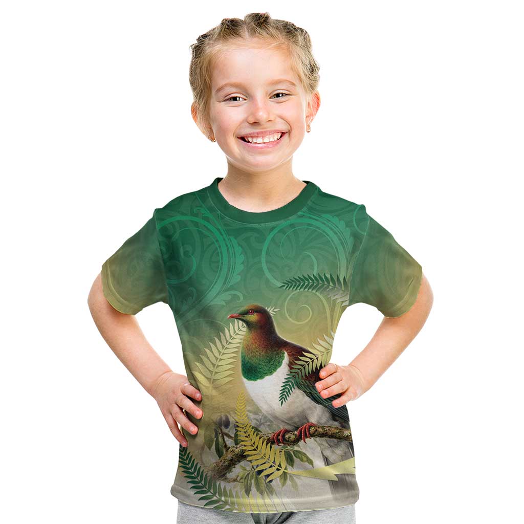 New Zealand Pigeon Kereru Kid T Shirt Maori Fern Art Green Gradient - Aussie Hoodie