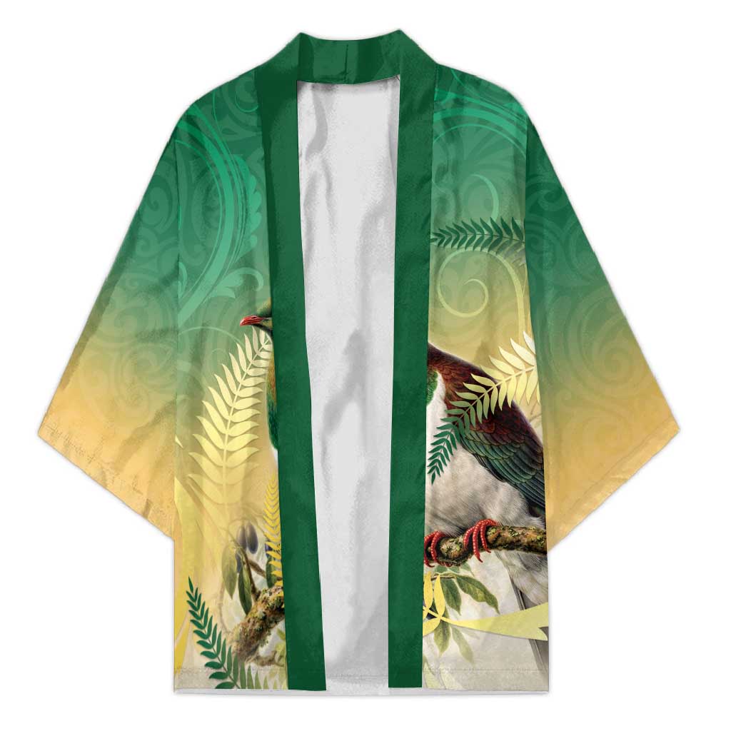 New Zealand Pigeon Kereru Kimono Maori Fern Art Green Gradient - Aussie Hoodie