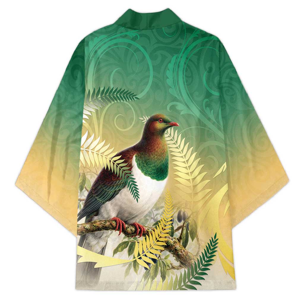 New Zealand Pigeon Kereru Kimono Maori Fern Art Green Gradient - Aussie Hoodie