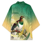 New Zealand Pigeon Kereru Kimono Maori Fern Art Green Gradient - Aussie Hoodie