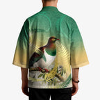 New Zealand Pigeon Kereru Kimono Maori Fern Art Green Gradient - Aussie Hoodie