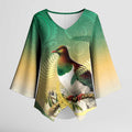 New Zealand Pigeon Kereru Kimono Sleeve Blouse Maori Fern Art Green Gradient - Aussie Hoodie