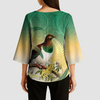 New Zealand Pigeon Kereru Kimono Sleeve Blouse Maori Fern Art Green Gradient - Aussie Hoodie