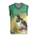 New Zealand Pigeon Kereru Christmas Knitted V-Neck Vest Maori Fern Art Green Gradient