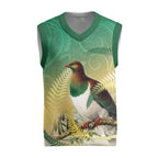 New Zealand Pigeon Kereru Christmas Knitted V-Neck Vest Maori Fern Art Green Gradient