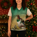 New Zealand Pigeon Kereru Christmas Knitted V-Neck Vest Maori Fern Art Green Gradient