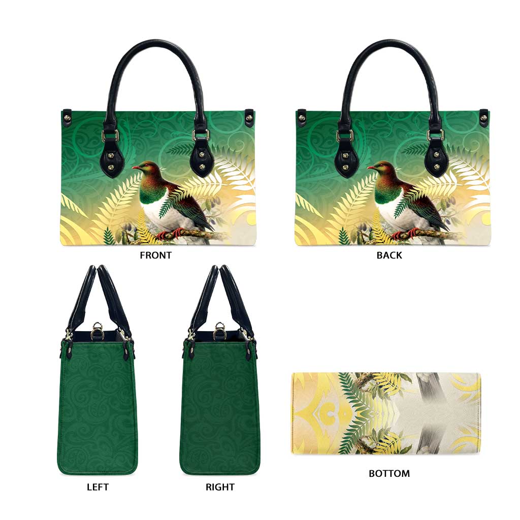 New Zealand Pigeon Kereru Leather Bag Maori Fern Art Green Gradient - Aussie Hoodie