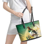 New Zealand Pigeon Kereru Leather Tote Bag Maori Fern Art Green Gradient - Aussie Hoodie