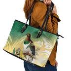 New Zealand Pigeon Kereru Leather Tote Bag Maori Fern Art Green Gradient - Aussie Hoodie