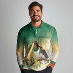 New Zealand Pigeon Kereru Long Sleeve Polo Shirt Maori Fern Art Green Gradient - Aussie Hoodie