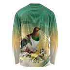 New Zealand Pigeon Kereru Long Sleeve Shirt Maori Fern Art Green Gradient - Aussie Hoodie