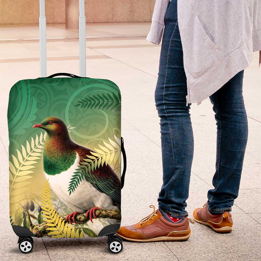 New Zealand Pigeon Kereru Luggage Cover Maori Fern Art Green Gradient - Aussie Hoodie