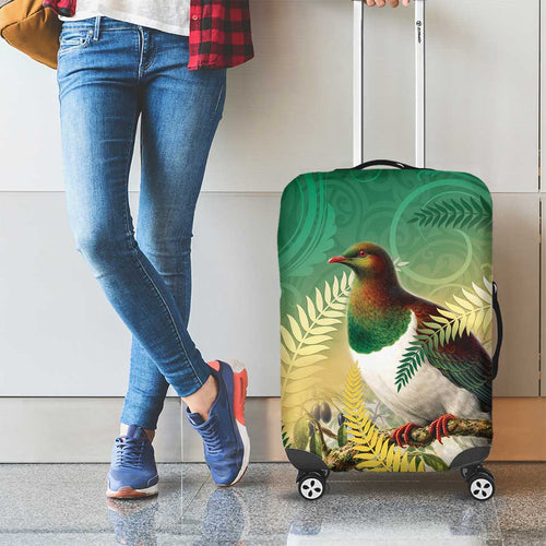 New Zealand Pigeon Kereru Luggage Cover Maori Fern Art Green Gradient - Aussie Hoodie