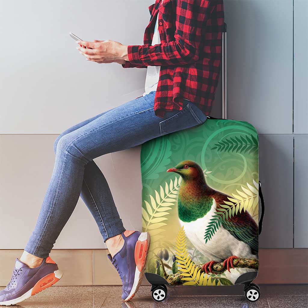 New Zealand Pigeon Kereru Luggage Cover Maori Fern Art Green Gradient - Aussie Hoodie