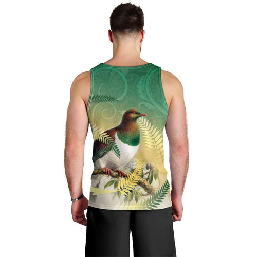 New Zealand Pigeon Kereru Men Tank Top Maori Fern Art Green Gradient - Aussie Hoodie