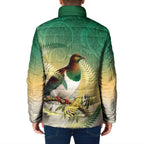 New Zealand Pigeon Kereru Padded Jacket Maori Fern Art Green Gradient - Aussie Hoodie