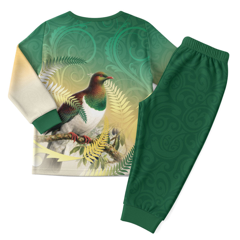 New Zealand Pigeon Kereru Christmas Pajama Set Maori Fern Art Green Gradient