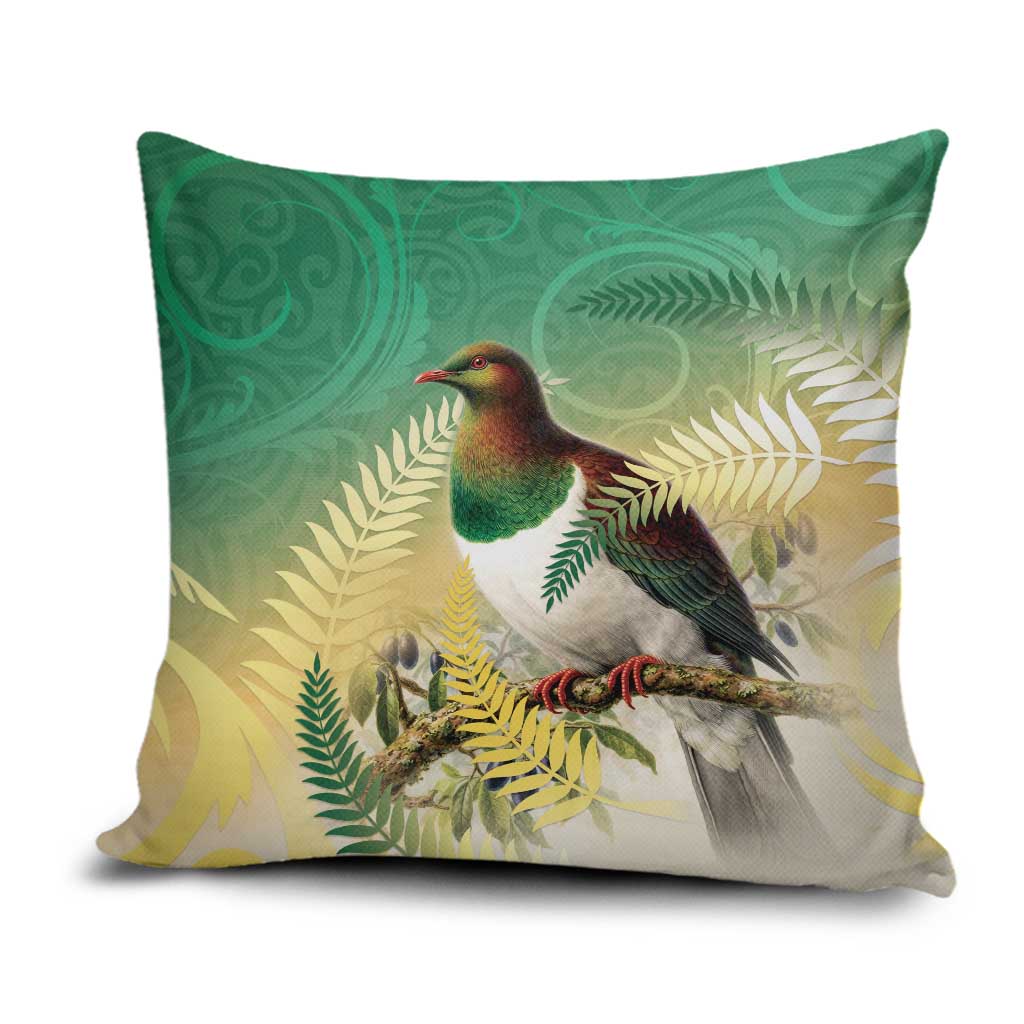 New Zealand Pigeon Kereru Pillow Cover Maori Fern Art Green Gradient - Aussie Hoodie