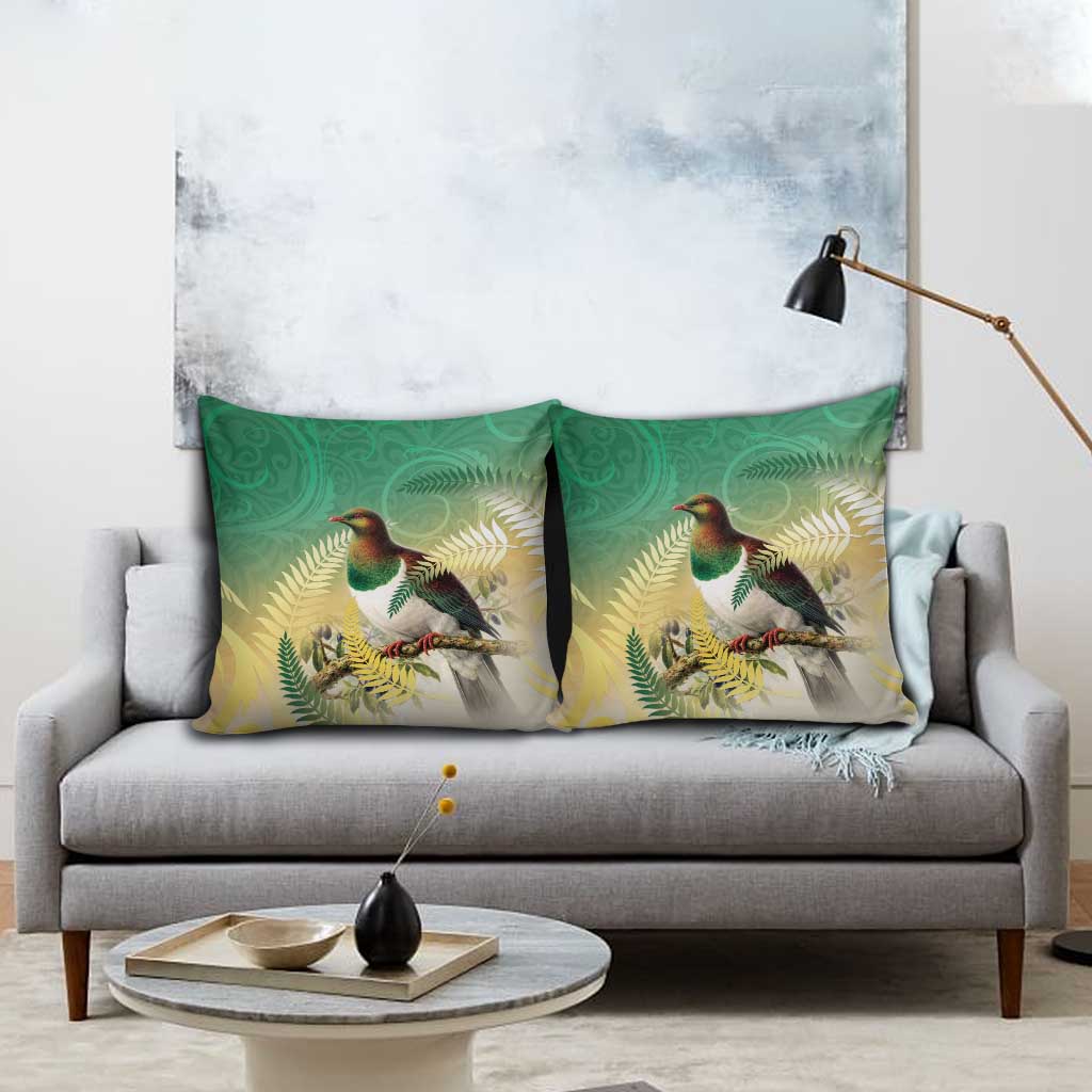 New Zealand Pigeon Kereru Pillow Cover Maori Fern Art Green Gradient - Aussie Hoodie