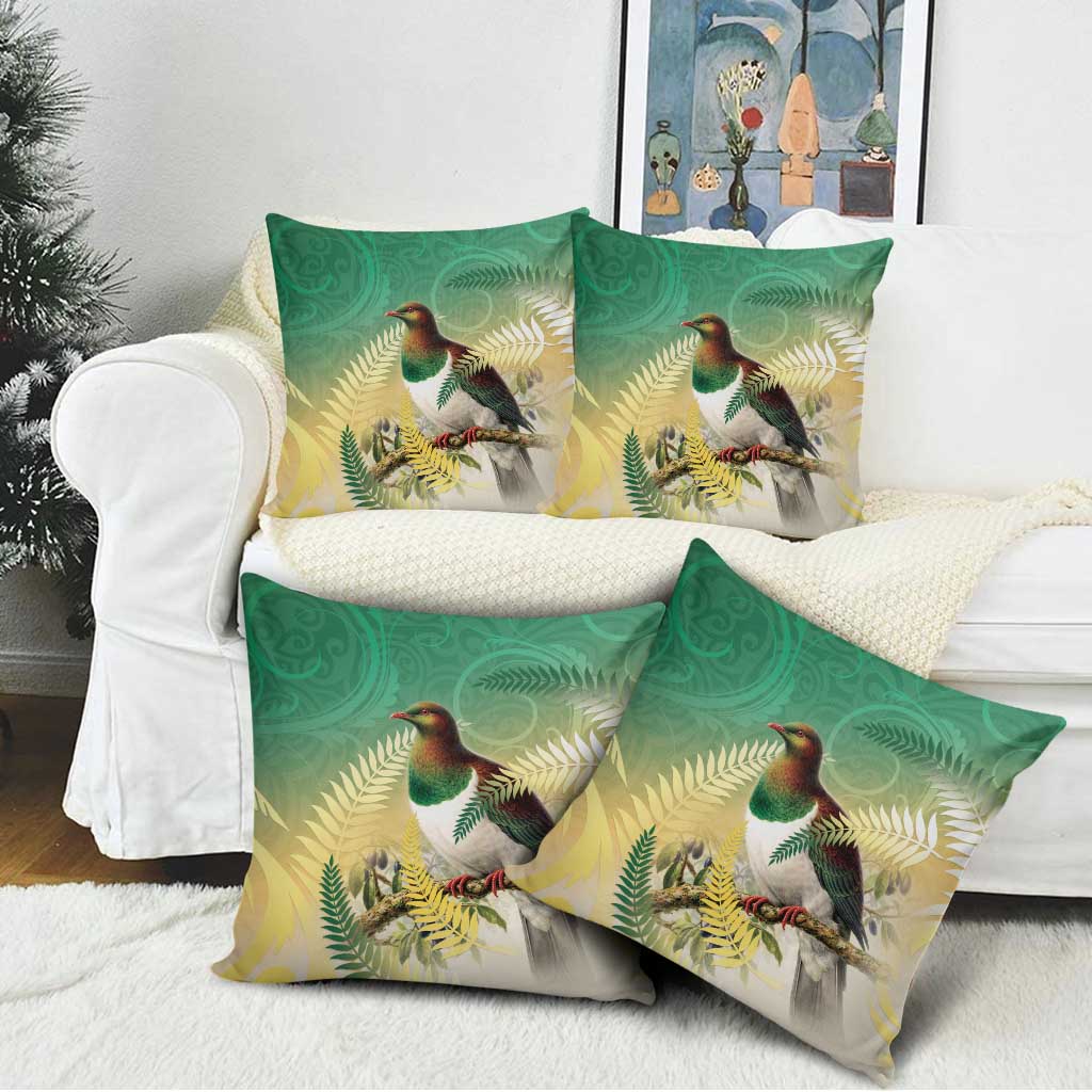 New Zealand Pigeon Kereru Pillow Cover Maori Fern Art Green Gradient - Aussie Hoodie