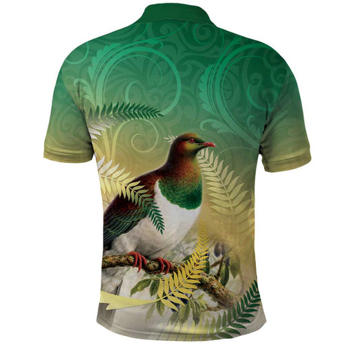 New Zealand Pigeon Kereru Polo Shirt Maori Fern Art Green Gradient - Aussie Hoodie