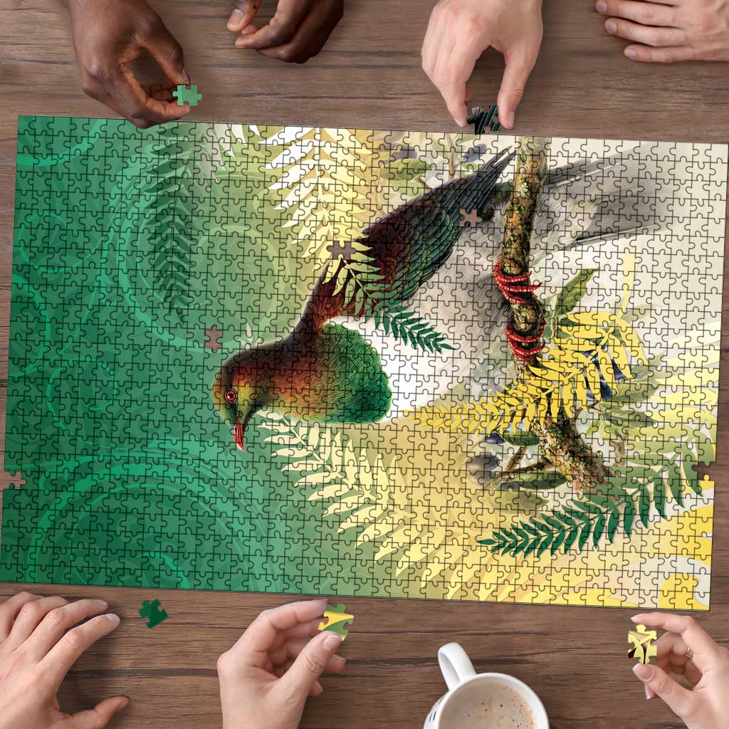 New Zealand Pigeon Kereru Puzzle Maori Fern Art Green Gradient - Aussie Hoodie