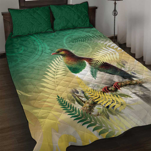New Zealand Pigeon Kereru Quilt Bed Set Maori Fern Art Green Gradient - Aussie Hoodie
