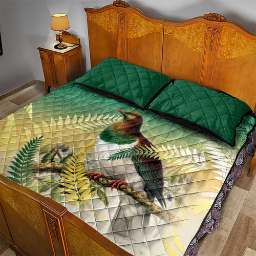 New Zealand Pigeon Kereru Quilt Bed Set Maori Fern Art Green Gradient - Aussie Hoodie