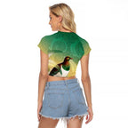 New Zealand Pigeon Kereru Raglan Cropped T Shirt Maori Fern Art Green Gradient - Aussie Hoodie