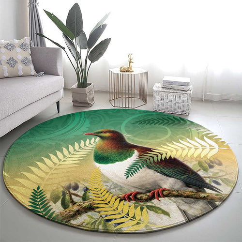 New Zealand Pigeon Kereru Round Carpet Maori Fern Art Green Gradient - Aussie Hoodie