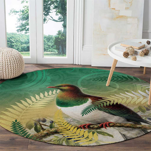 New Zealand Pigeon Kereru Round Carpet Maori Fern Art Green Gradient - Aussie Hoodie