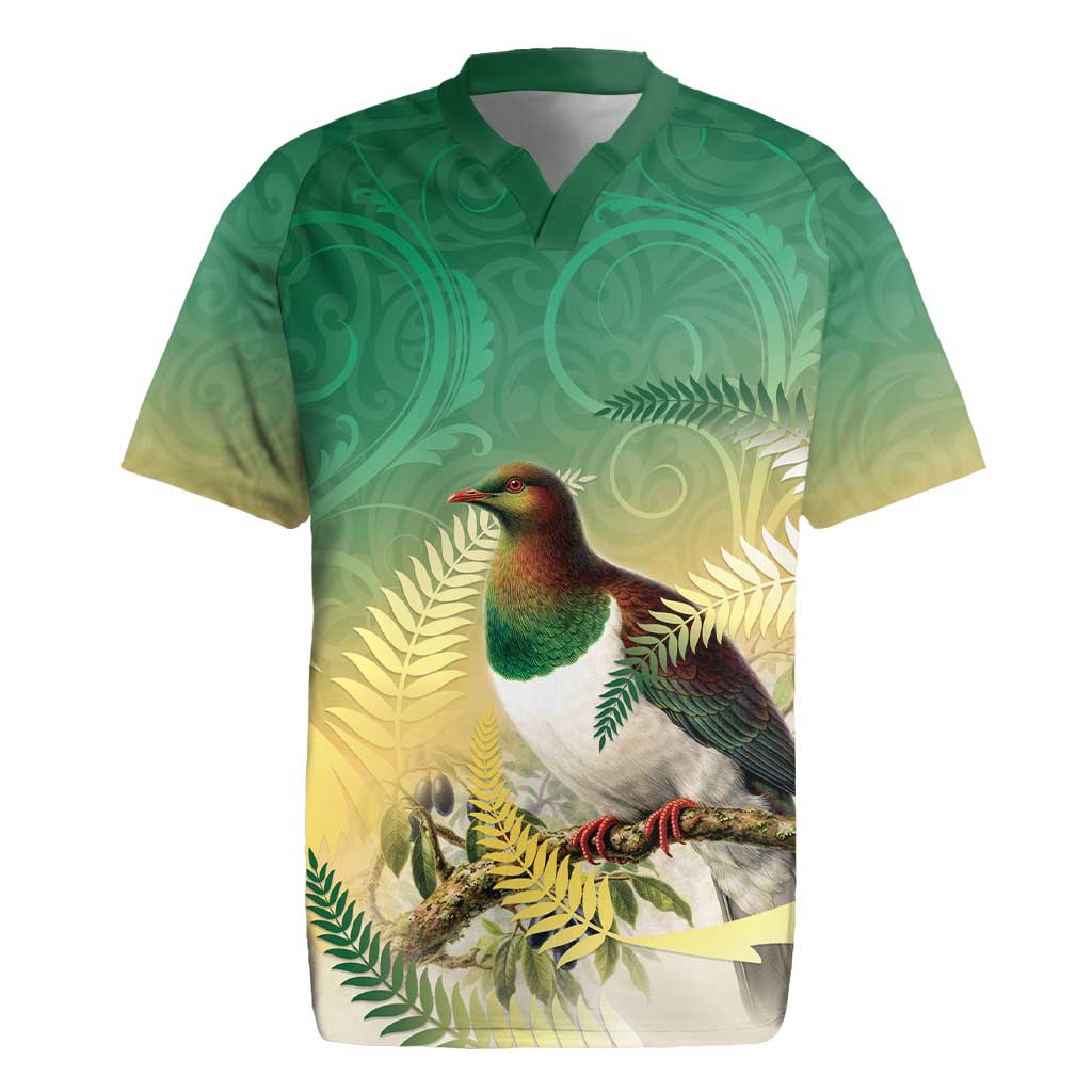 New Zealand Pigeon Kereru Rugby Jersey Maori Fern Art Green Gradient - Aussie Hoodie