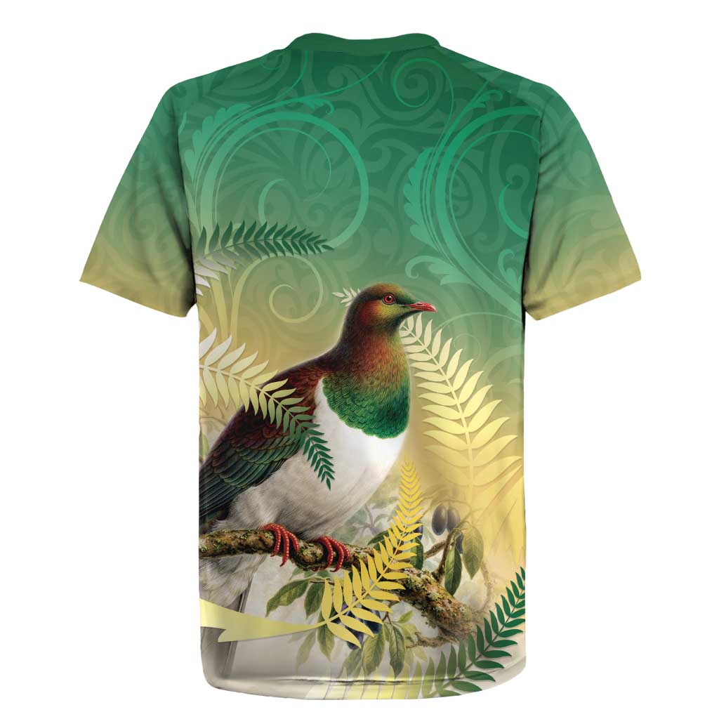 New Zealand Pigeon Kereru Rugby Jersey Maori Fern Art Green Gradient - Aussie Hoodie