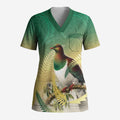 New Zealand Pigeon Kereru Scrub Top Maori Fern Art Green Gradient - Aussie Hoodie