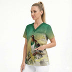 New Zealand Pigeon Kereru Scrub Top Maori Fern Art Green Gradient - Aussie Hoodie
